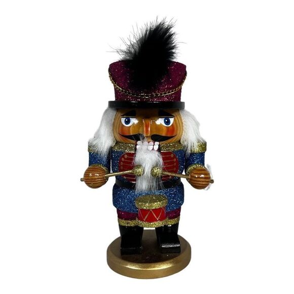Vintage Christmas Sparkly Nutcracker King Decoration Wooden Drummer Boy Glitter - Picture 1 of 3